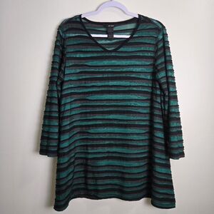 ALI MILES Textured Artsy Lagenlook 3/4 Sleeve Loose Sheer Tunic‎ M